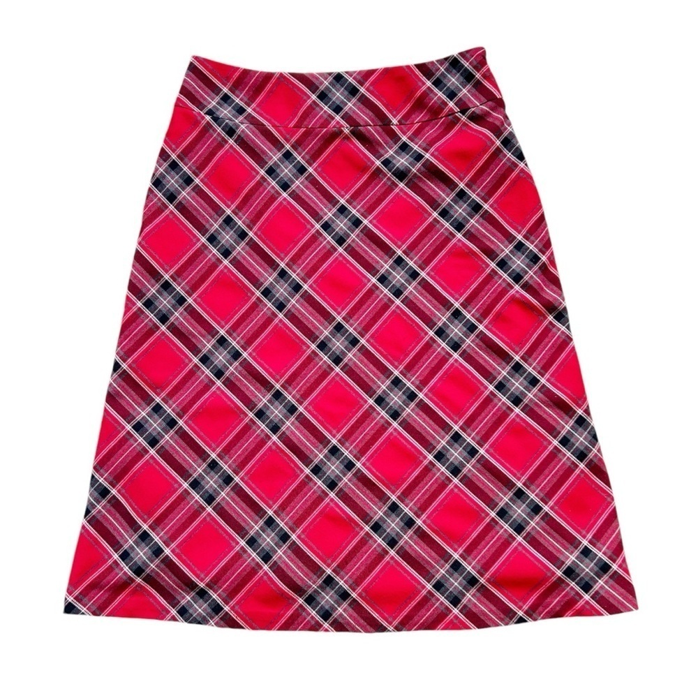 Vintage Red & Black Plaid Preppy Holiday Skirt, Lined, Side Zipper Covington